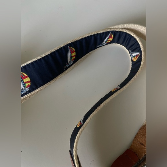 Leather Man Ltd Sailboat Embroidered Canvas Belt Sz 38 Nautical Preppy - Picture 3 of 5
